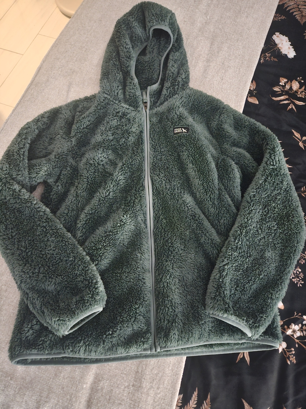 Eddie Bauer Deep Green Hooded Teddy Fleece Jacket